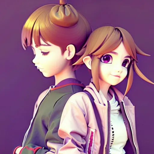 Image similar to beautiful boyish emma watson in majora's mask, wearing oversized mayan bomber jacket with overalls and leotard, bulky poofy bomber jacket with mayan patterns, aztec street fashion, gapmoe yandere grimdark, trending on pixiv fanbox, painted by greg rutkowski makoto shinkai takashi takeuchi studio ghibli, akihiko yoshida