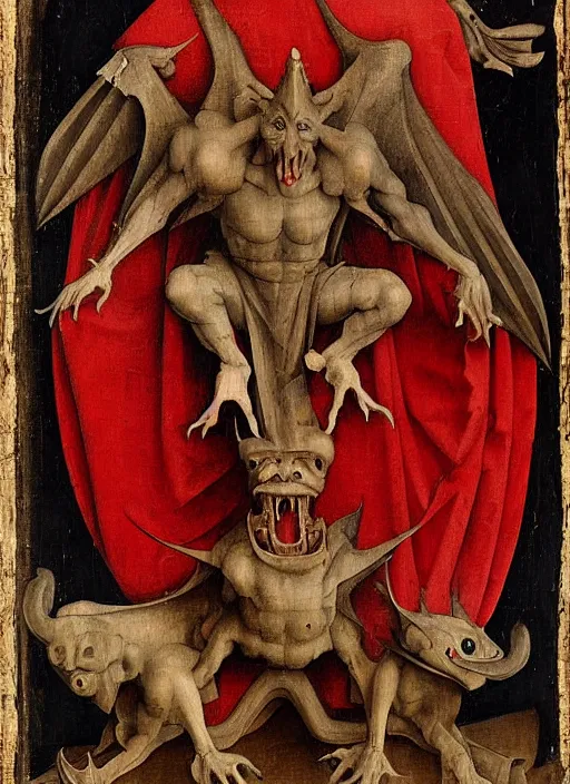 Image similar to red devil Gargoyle, Medieval painting by Jan van Eyck, Hieronymus Bosch, Florence