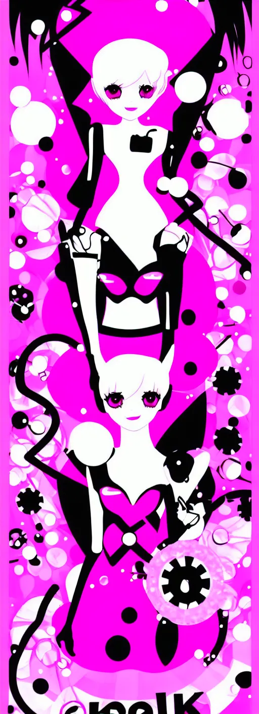 Prompt: digital illustration, kawaii cyber pixie, vector, white and black and fuchsia colors, y 2 k aesthetic, graphic design, typography logotype