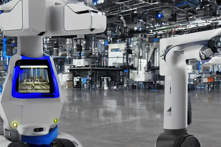 Image similar to a high detailed picture of an mobile industrial robot, photo realistic, 8k, published in a scientific journal