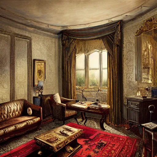 Image similar to presidential suite, jpeg artefacts on canvas, by seb mckinnon and james gurney and greg rutkowski, highly detailed, hdr