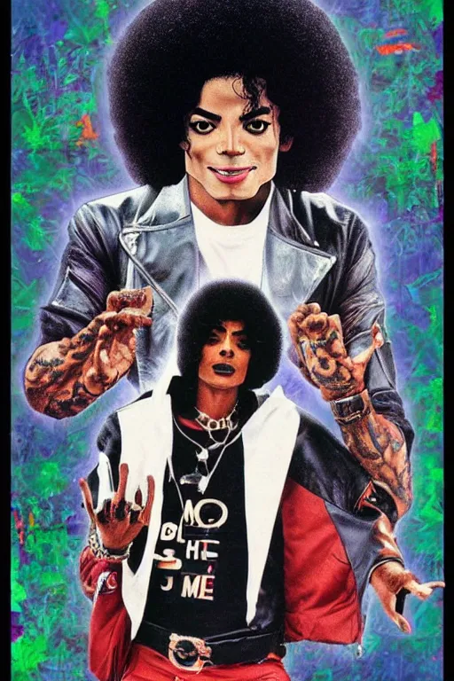 Image similar to big nose michael jackson afro young afro jackson 5 poster as a black rapper 1 9 7 0 s, the hood, tattoos, dancing, poster tour, art work, ripped, 6 pack, rapping, grime, michael jackson, uhd, sharp, detailed, cinematic 4 k