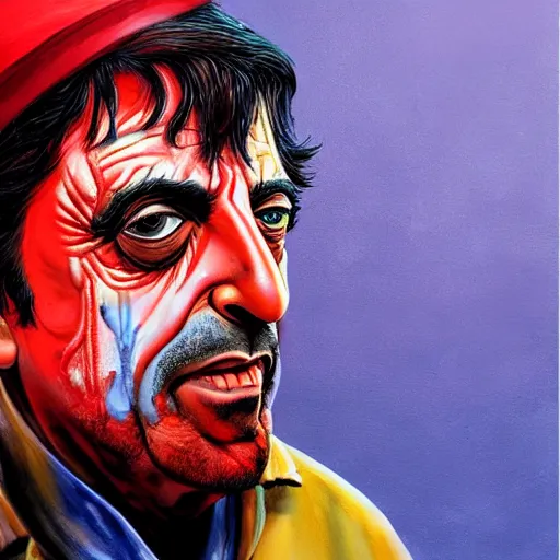 Image similar to al pacino as scarface painted by alex pardee and nekro and petros afshar, unstirred paint, vivid color, cgsociety 4 k