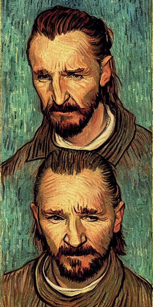 Prompt: A portrait of Qui Gon Jinn by Van Gogh (1884)