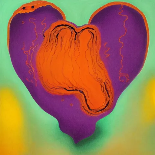 Image similar to a highly detailed painting of the purple hearts in flames, inspired by dali, matisse, klee, bosch, david hockney, trending on artstation, 4 k