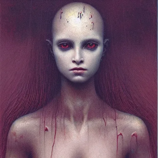 Prompt: portrait of ethereal young vampire princess in golden armour by Beksinski
