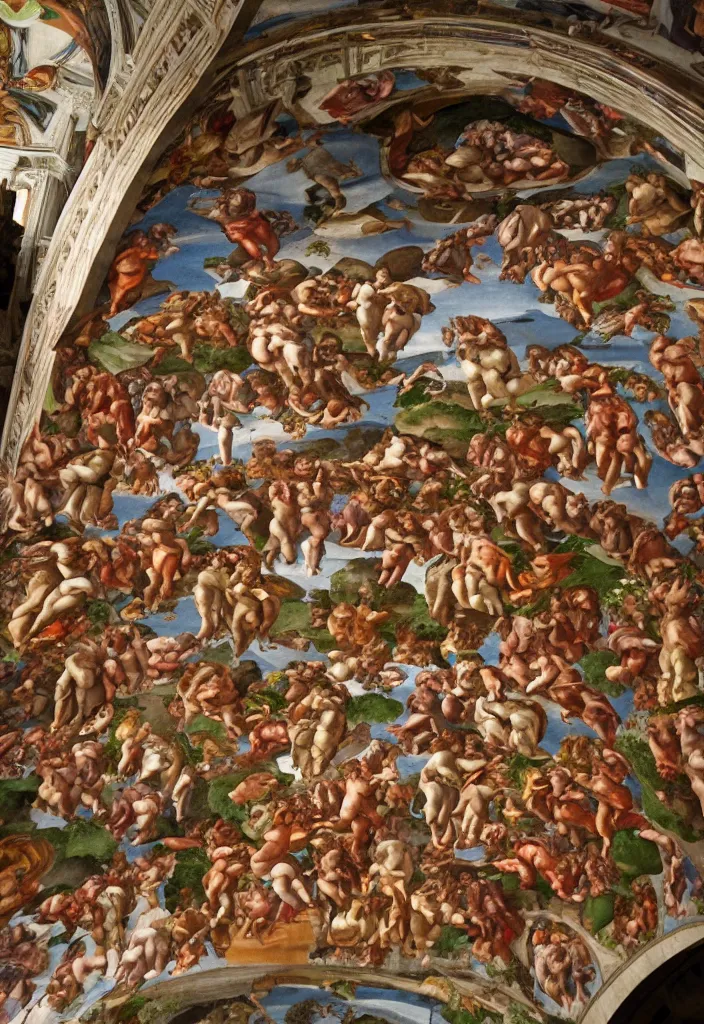 Prompt: a sistine chapel made of vegetables, 8 k, artstation, highdetailed