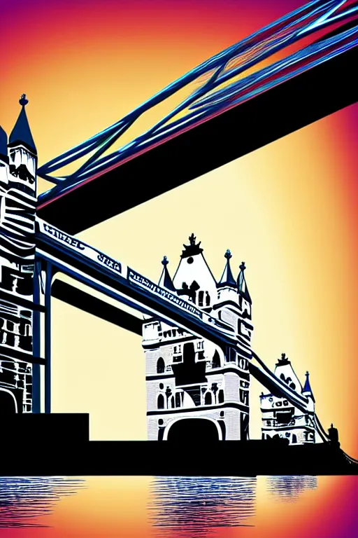 Prompt: minimalist boho style art of london tower bridge at sunrise, illustration, vector art