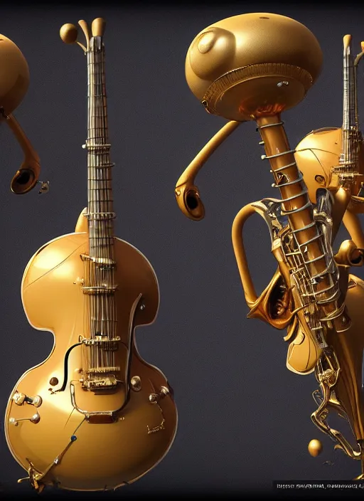 Image similar to strange surrealist detailed musical-instruments!! in alien worlds, photorealistic, 3d render, award winning render, unreal engine, octane render, studio lighting, 8k, hd