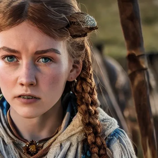 Prompt: a beautiful photo of hannah hoekstra as aloy in horizon forbidden west