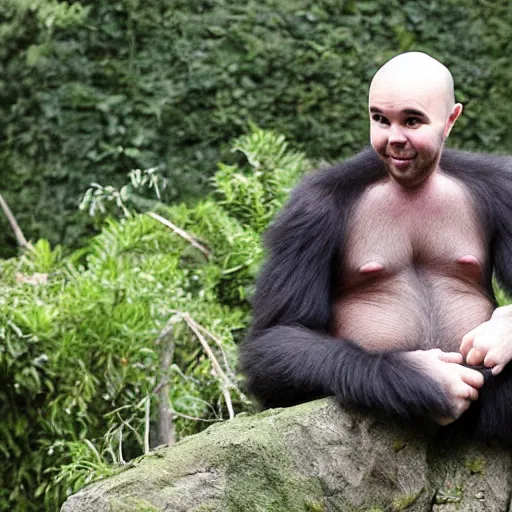 Image similar to Karl Pilkington wearing a gorilla suit