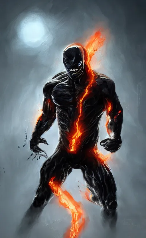 Image similar to venom as ghost rider, dynamic lighting, photorealistic fantasy concept art, trending on art station, stunning visuals, terrifying, creative, cinematic