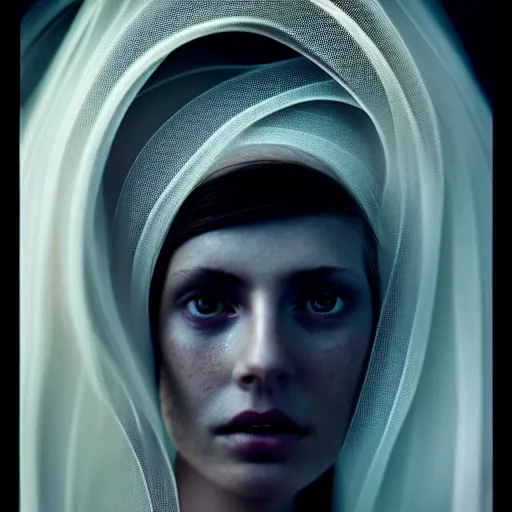 Image similar to portrait of a beautiful ghostly haunting female, depth of field, zeiss lens, detailed, symmetrical, centered, fashion photoshoot, by annie leibovitz and steve mccurry, david lazar, jimmy nelsson, breathtaking, 8 k resolution, extremely detailed, beautiful, establishing shot, artistic, hyperrealistic, beautiful face, octane render