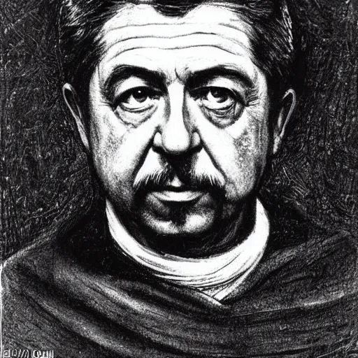 Prompt: portrait of Mélenchon, the prophet of the Common People, in the manner of Soviet propaganda, high details, symmetrical face