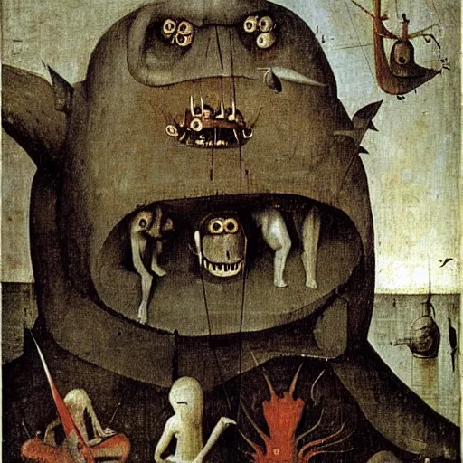 Image similar to basra monster by hieronymus bosch,