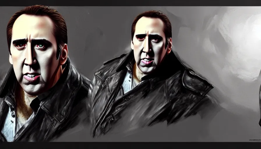 Prompt: giant nicholas cage destroys new york concept art artstation