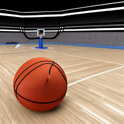 Prompt: 3 d basketball sitting on a basketball court