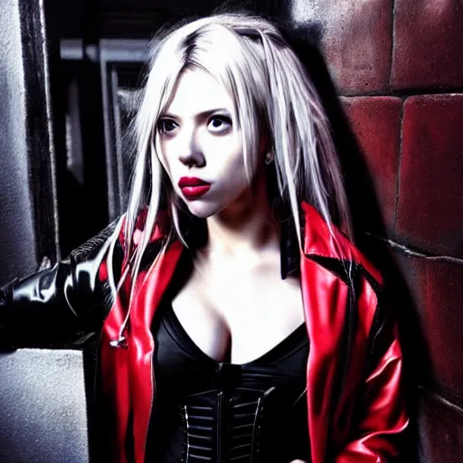 Image similar to scarlett johansson modeling as misa amane from death note, professional photograph