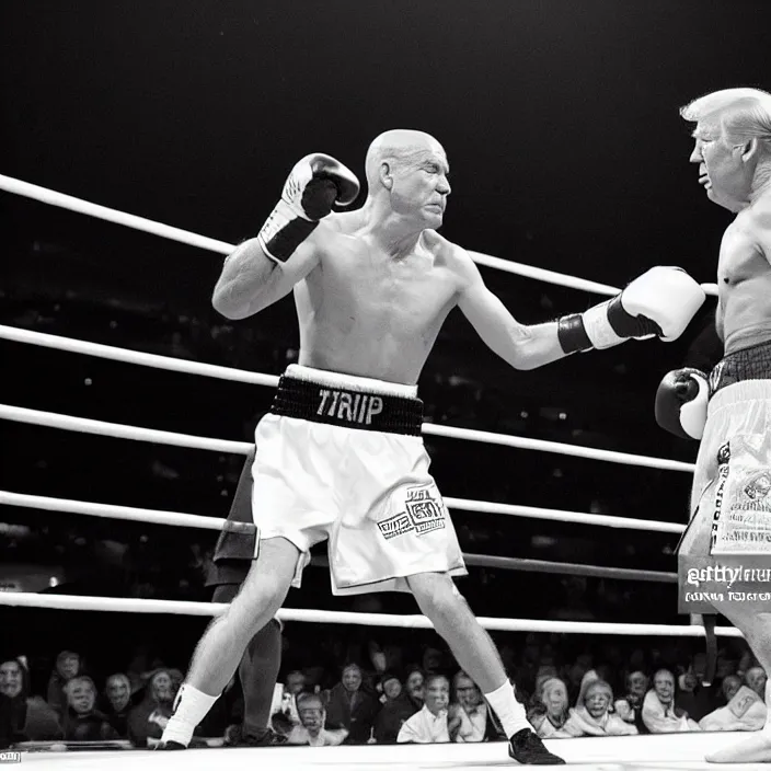 Image similar to boxing match of biden and trump, b & w detailed sharp photo