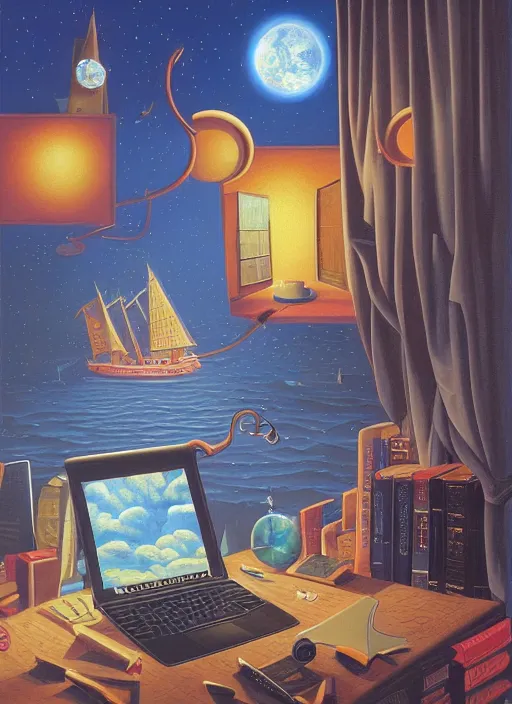 Image similar to a barnes and noble books, vintage shapes, retro technology, happy colors. rob gonsalves, oil on canvas, deep depth field, masterpiece, cinematic composition, hyperdetailed