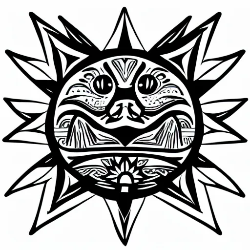 Image similar to tattoo sketch of a cat hugging the sun, on a canva, polynesian style, ornamental, line art, vector,