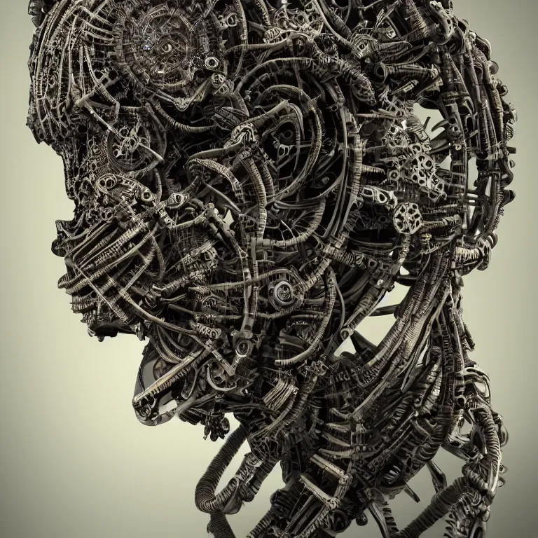 Prompt: surreal biomechanical spinal ribbed tribal organic face portrait of mechanical animal, beautiful detailed intricate insanely detailed 3D render digital art, octane render, 8K artistic photography, photorealistic