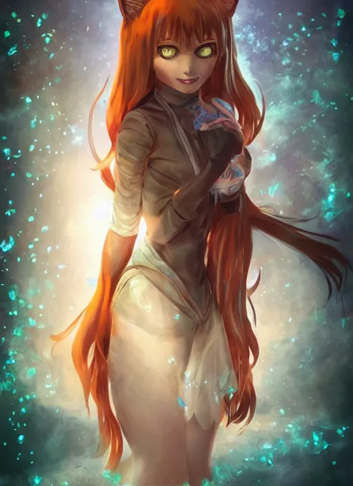 Image similar to detailed still of holo from spice and wolf in bioshock infinite, wolfgirl, wolf ears, digital art, by charlie bowater, by magali villeneuve, gorgeous lighting, unreal engine, movie composition