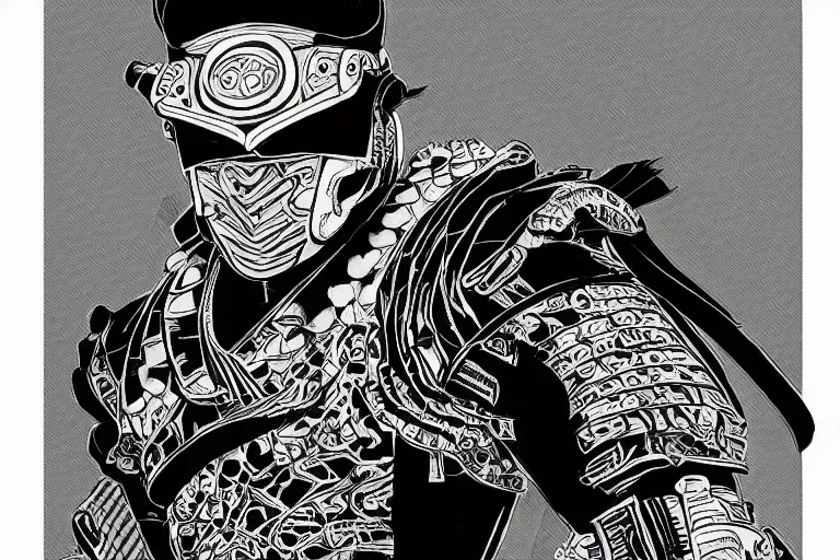 Prompt: ink on paper black and white cyber samurai, intricate, very detailed, soft lighting, 8 k hd