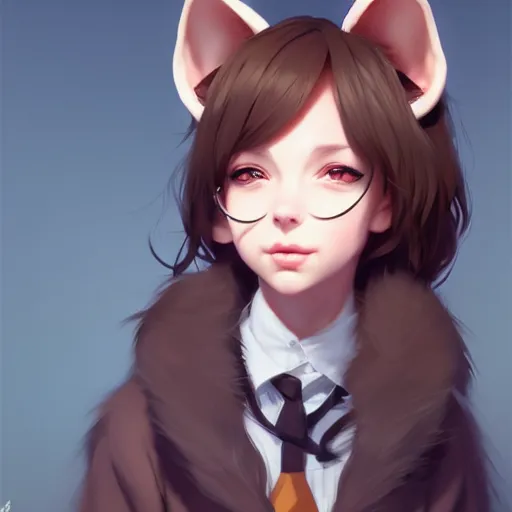 Image similar to character design portrait of an anthropomorphic furry rat girl with rat ears and a tail, 4 k, concept art, by wlop, ilya kuvshinov, artgerm, krenz cushart, pixiv.