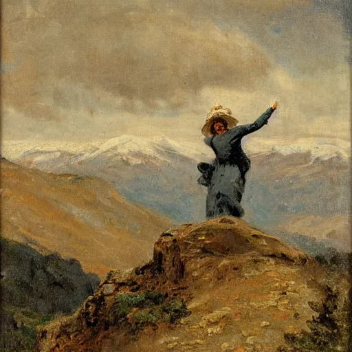 Image similar to woman in torn clothes climbing a mountain by alfred stevens