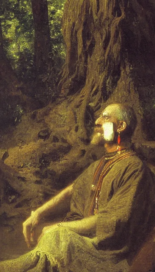 Prompt: portrait of a digital shaman, by albert bierstadt,