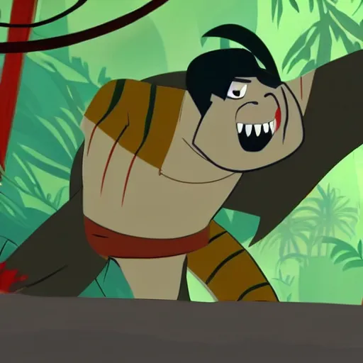 Image similar to tyrannosaurus in the jungle, genndy tartakovsky, samurai jack, studio la cachette