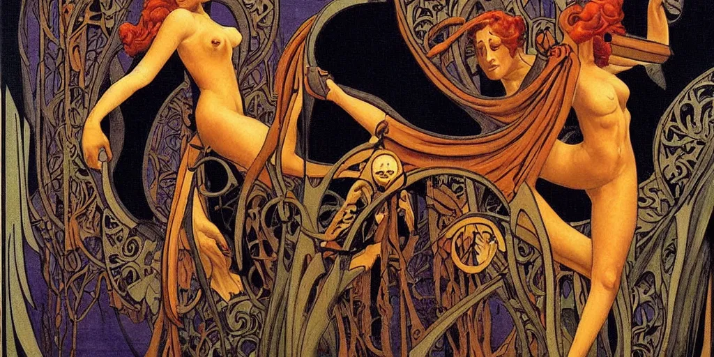 Image similar to An asymmetry still frame of Art Nouveau painting by Richard Corben