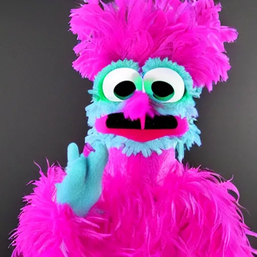 Prompt: hot pink feather boa muppet