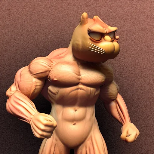 Image similar to garfield muscular garfield, epic pose, vivid details