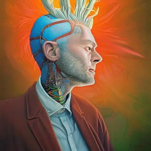 Image similar to lucky mohawk projector portrait by gaston bussierre and charles vess and james jean and erik jones and rhads, inspired by rick and morty, epic, funny, huge scale, beautiful fine face features, intricate high details, sharp, ultradetailed