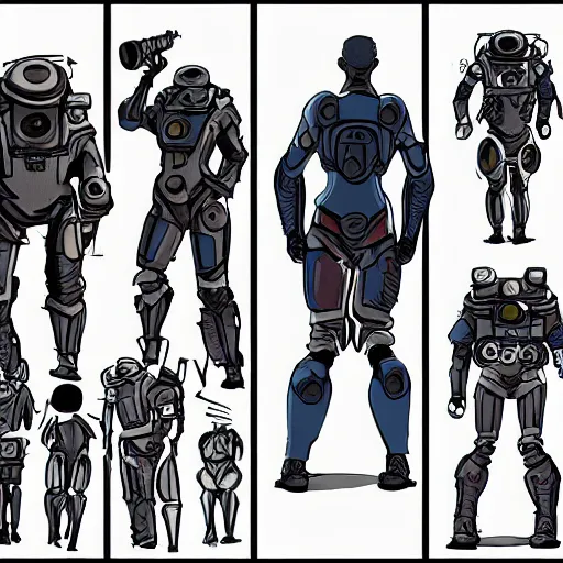 Prompt: character concept art, stylized proportions, human space suit, sci - fi!!!!, in the style of mike mignola, trending on artstation