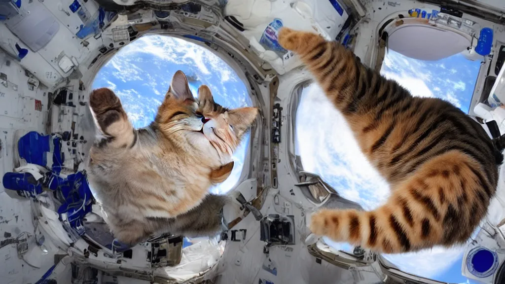 Image similar to Photo of a cat floating inside the ISS