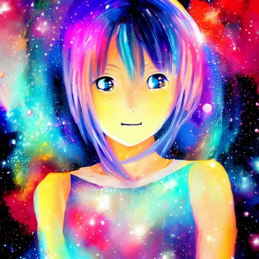 Prompt: galaxy painting of an Anime girl