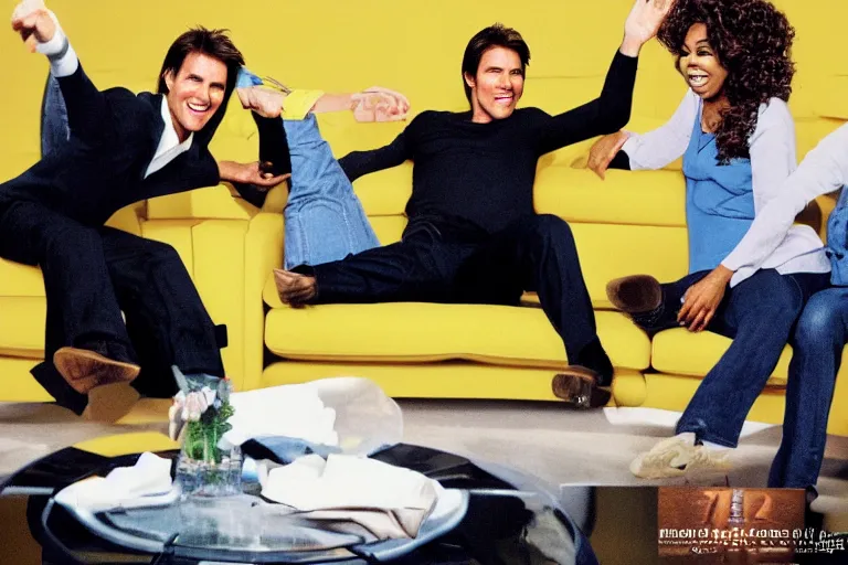 Image similar to tom cruise jumping!!! on oprah yellow couch