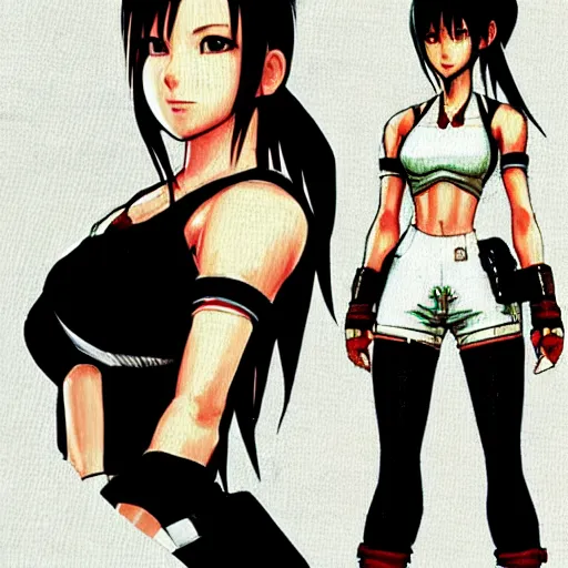 Prompt: high quality of art of tifa lockhart wearing the clothes of aerith gainsborough