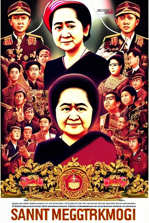 Image similar to poster of saint megawati soekarno putri, uhd, arstation, 1 0 8 0 p, ultra realistic detail, jacqueline e, tafy, bo feng, love hate love