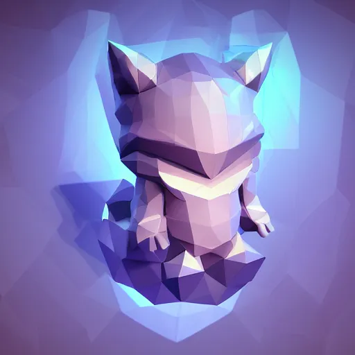 Image similar to low poly modelling, high resolution textures, smooth vertices, isometric view, 1 6 bit colors, made in blender, fat chibi grey cat, volumetric lighting, fantasy, intricate, hyper realistic, by riot games, league of legends, backlit