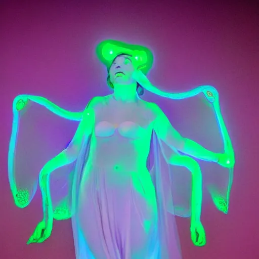 Image similar to a bioluminescent goddess