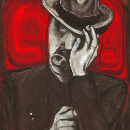 Image similar to its like russian roulette, when your placin, your bet, art by edvard munch. so don't be upset when your broke and your done, art by robert hickox. canvas art, dark ambient, image elegant. acrylic art, trending on artstation