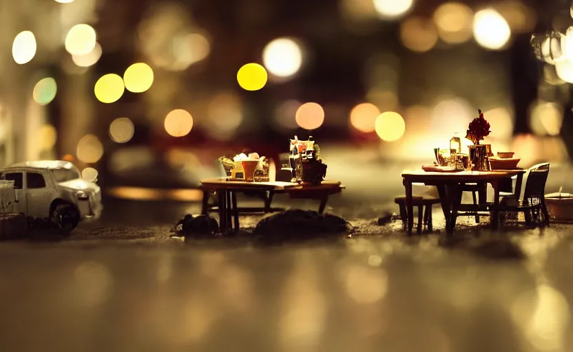 Image similar to mini cafe diorama macro photography, [ [ bokeh lights ] ], ambient, atmospheric photograph