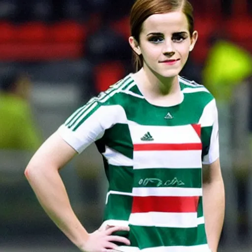 Prompt: emma watson as lokomotiv football player, hyper realistic