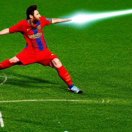 Image similar to a picture of messi shooting a laser beam