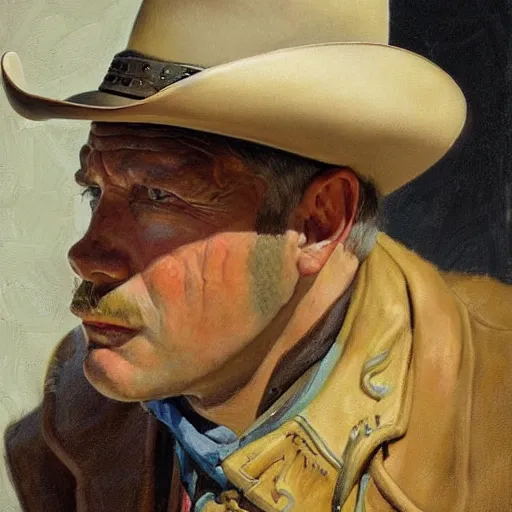 Image similar to portrait illustration of a man, cowboy hat, portrait, , wild west, fantasy, highly detailed, oil painting, illustration, art by Charles E. Chambers, J. C. Leyendecker and norman rockwell. Trending face portrait paintings