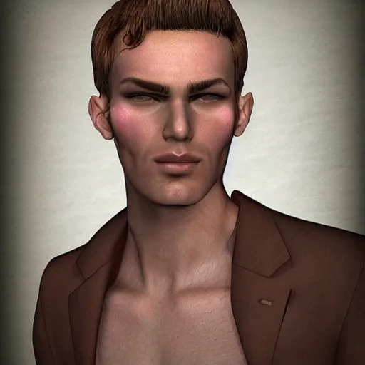 Prompt: an artistic character model design of a very handsome young masculine man. wants you. is devilish